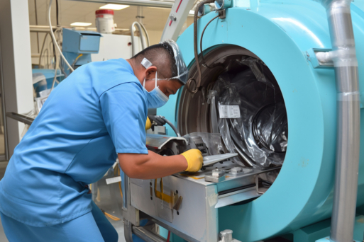 Service technician repairing an MRI machine at a hospital